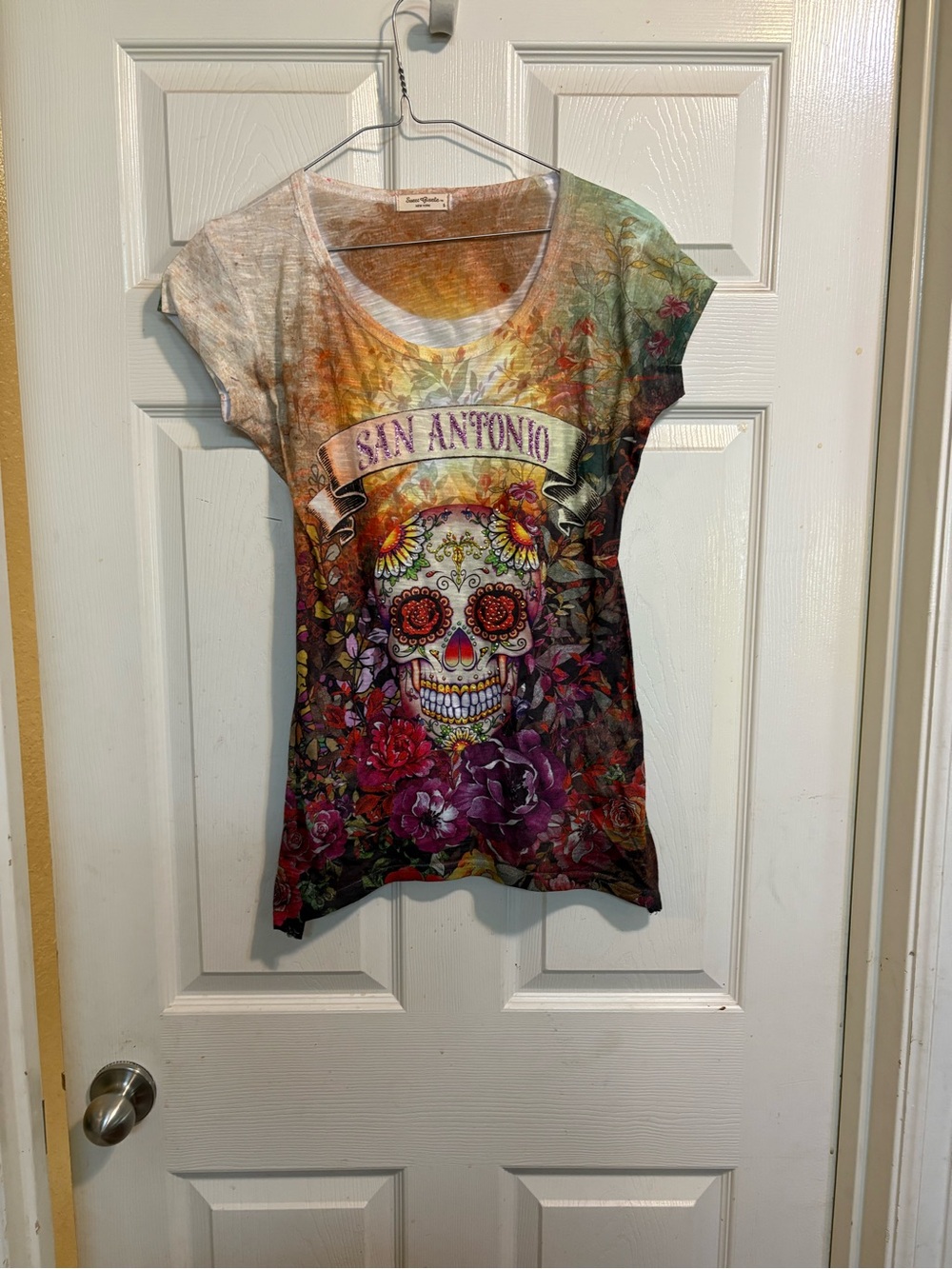 Sweet Giselle San Antonio Sugar Skull Floral Tee - Multicolor